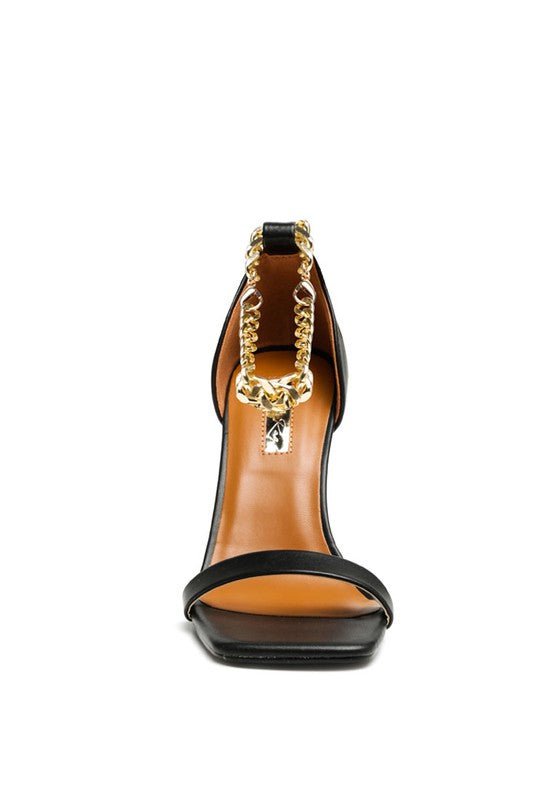 VENUSTA HEEL SANDAL WITH METAL CHAIN IN GOLD - RaeLynns Boutique