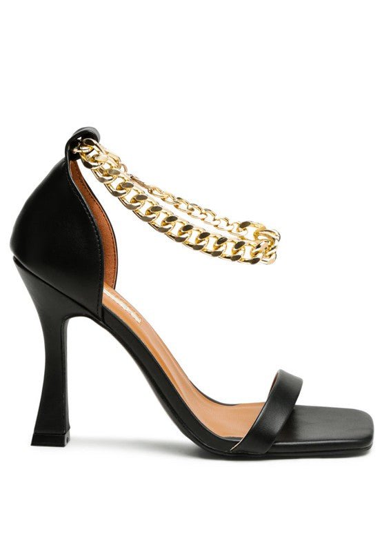 VENUSTA HEEL SANDAL WITH METAL CHAIN IN GOLD - RaeLynns Boutique