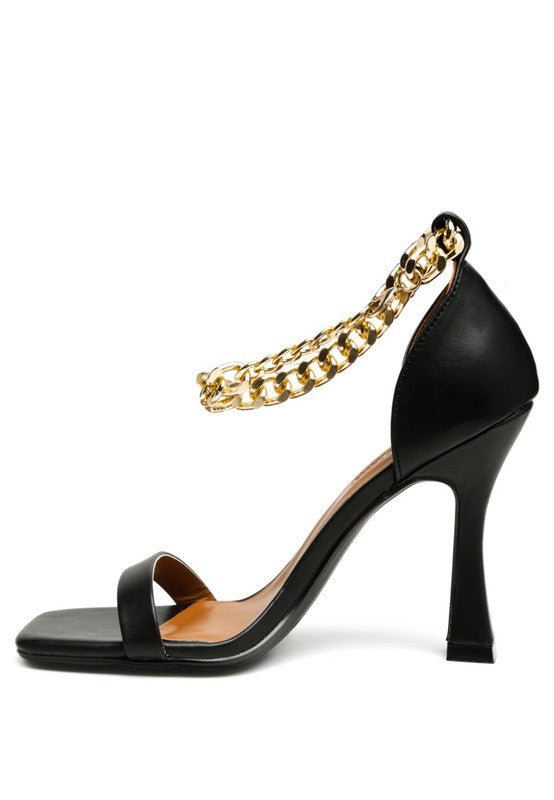 VENUSTA HEEL SANDAL WITH METAL CHAIN IN GOLD - RaeLynns Boutique