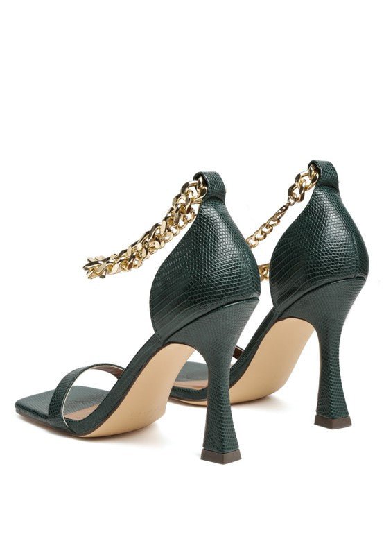 VENUSTA HEEL SANDAL WITH METAL CHAIN IN GOLD - RaeLynns Boutique