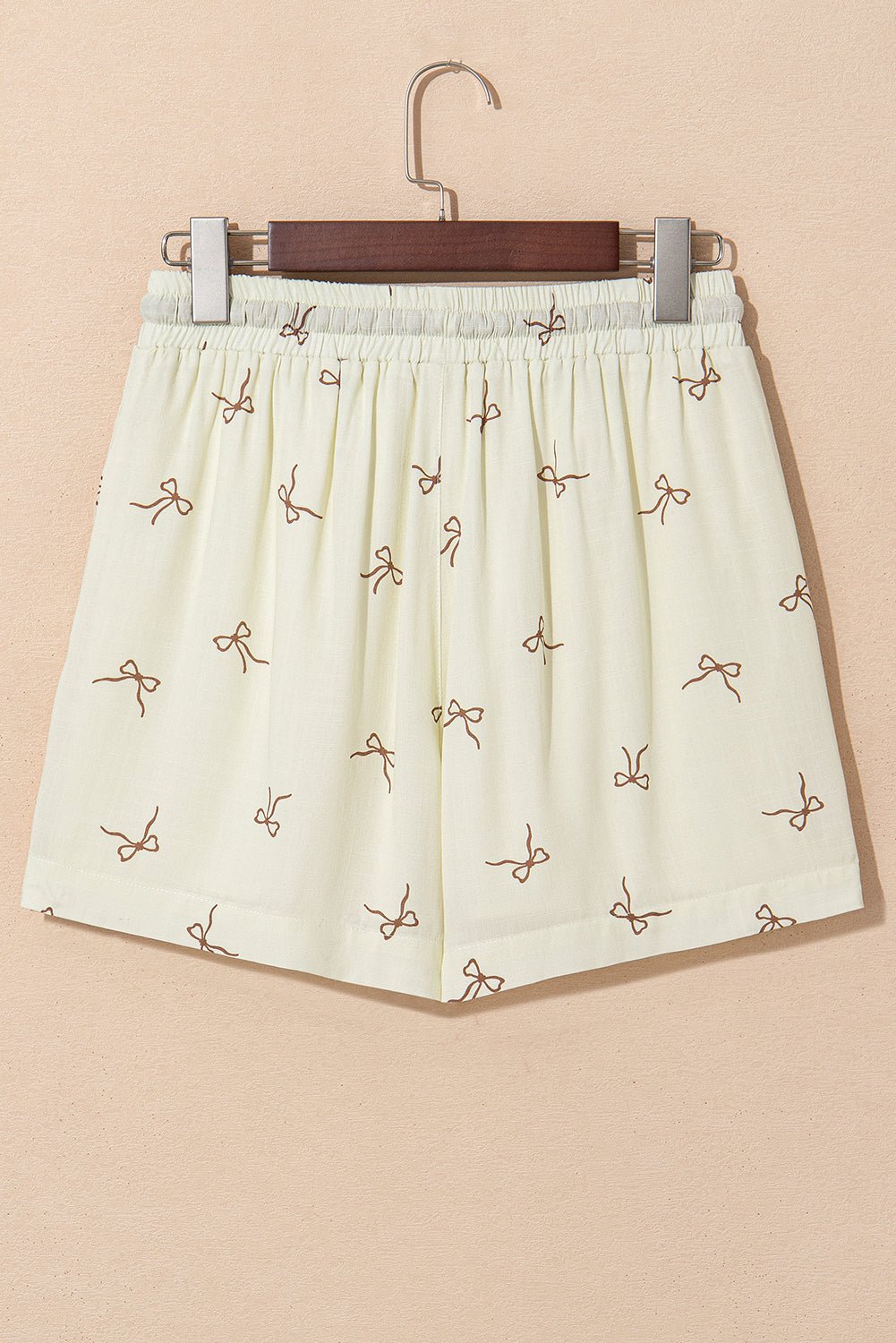White Bow Print Lace Drawstring Elastic Waistband Casual Shorts - Raelynns&Co