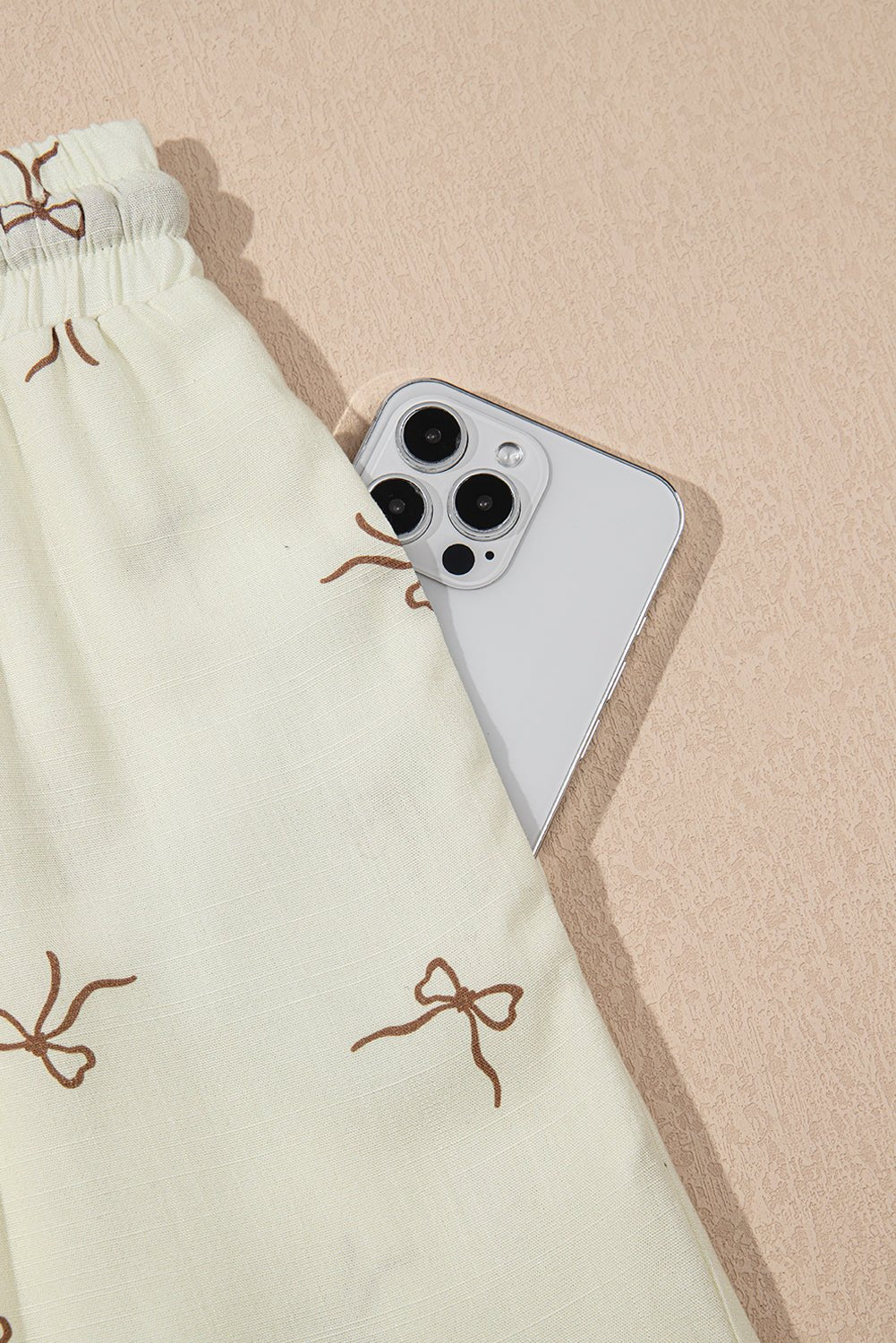 White Bow Print Lace Drawstring Elastic Waistband Casual Shorts - Raelynns&Co