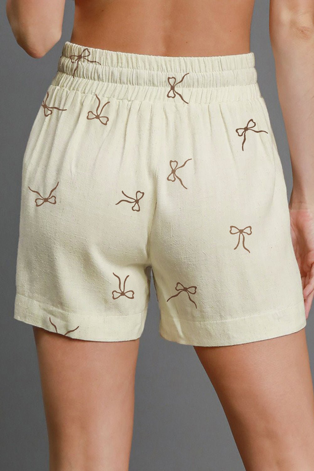 White Bow Print Lace Drawstring Elastic Waistband Casual Shorts - Raelynns&Co