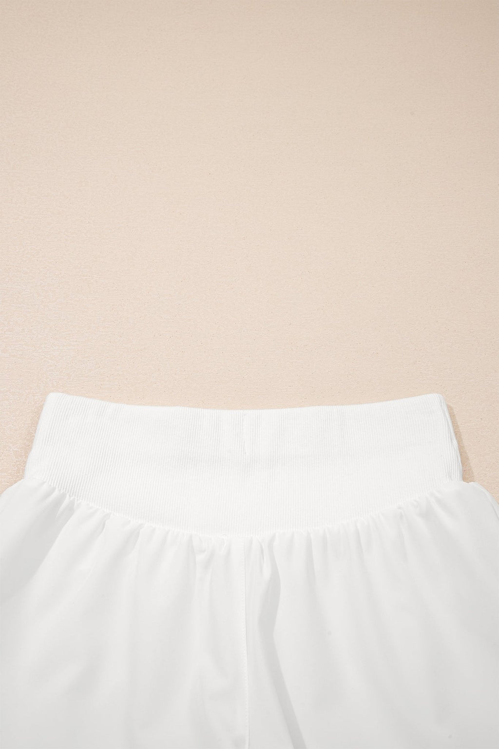 White Solid Color Ribbed Patchwork High Waist Athletic Shorts - Raelynns&Co