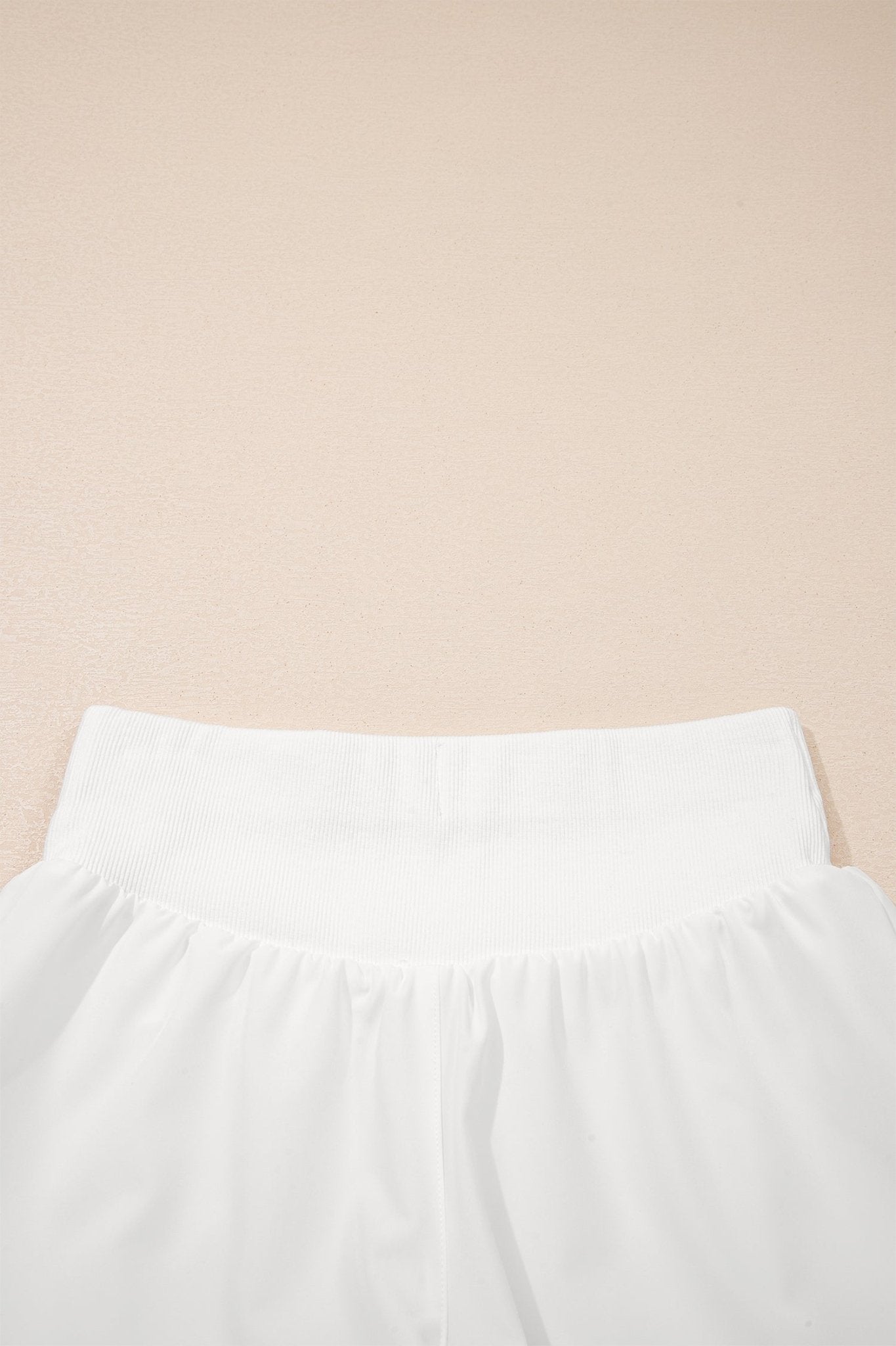 White Solid Color Ribbed Patchwork High Waist Athletic Shorts - Raelynns&Co
