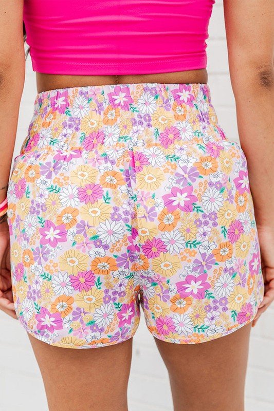 Women Boho Floral Shirred High Waist Casual Shorts - Raelynns&Co