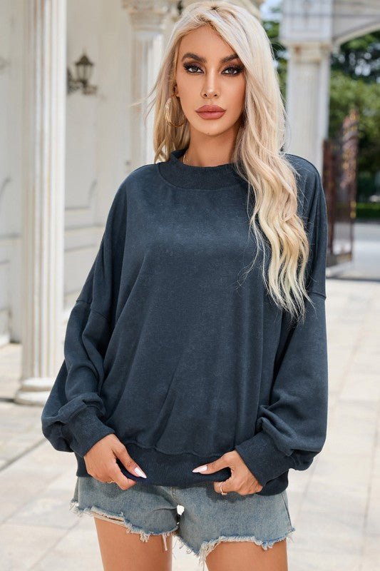 Women Drop Shoulder Crew Neck Pullover Sweatshirt - RaeLynns Boutique