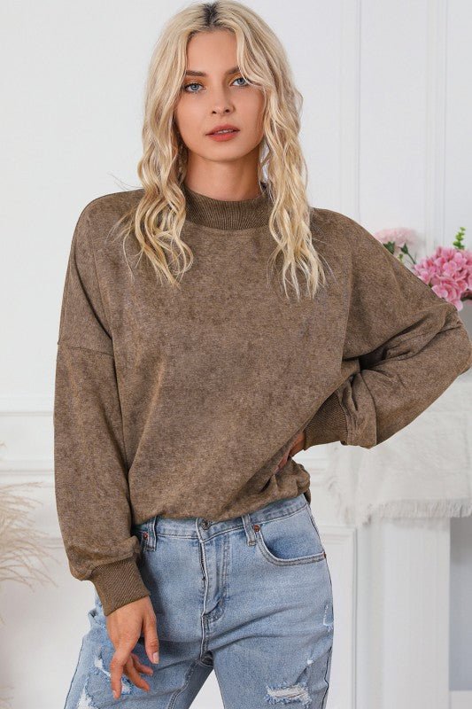 Women Drop Shoulder Crew Neck Pullover Sweatshirt - RaeLynns Boutique
