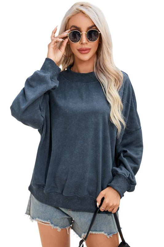 Women Drop Shoulder Crew Neck Pullover Sweatshirt - RaeLynns Boutique