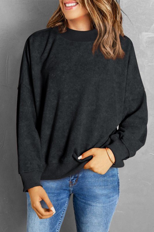 Women Drop Shoulder Crew Neck Pullover Sweatshirt - RaeLynns Boutique