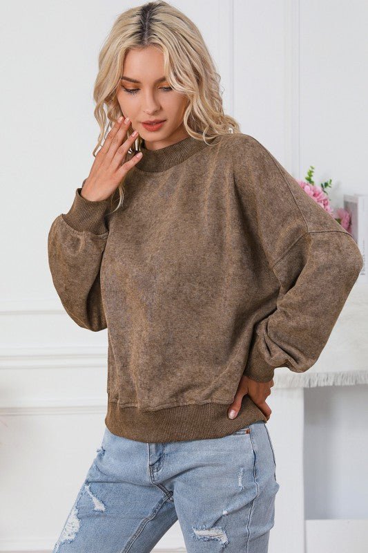 Women Drop Shoulder Crew Neck Pullover Sweatshirt - RaeLynns Boutique