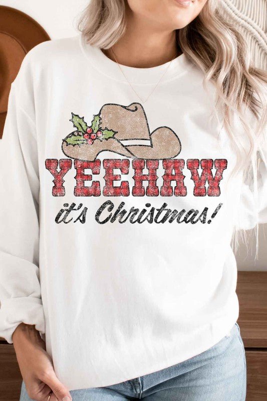 Yeehaw Country Christmas Graphic Sweatshirt - RaeLynns Boutique