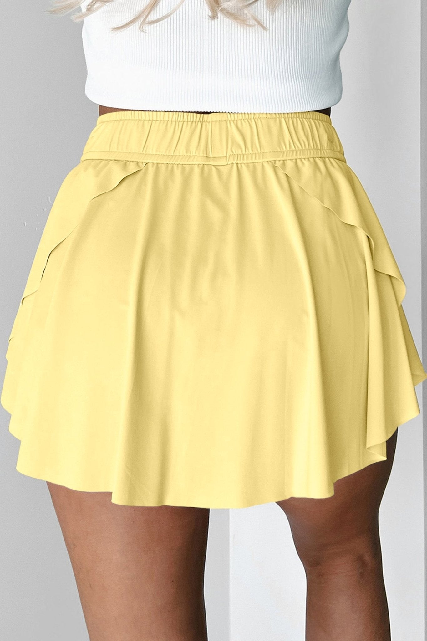 Yellow Cream Drawstring Elastic Waistband Lined Tennis Skorts - Raelynns&Co